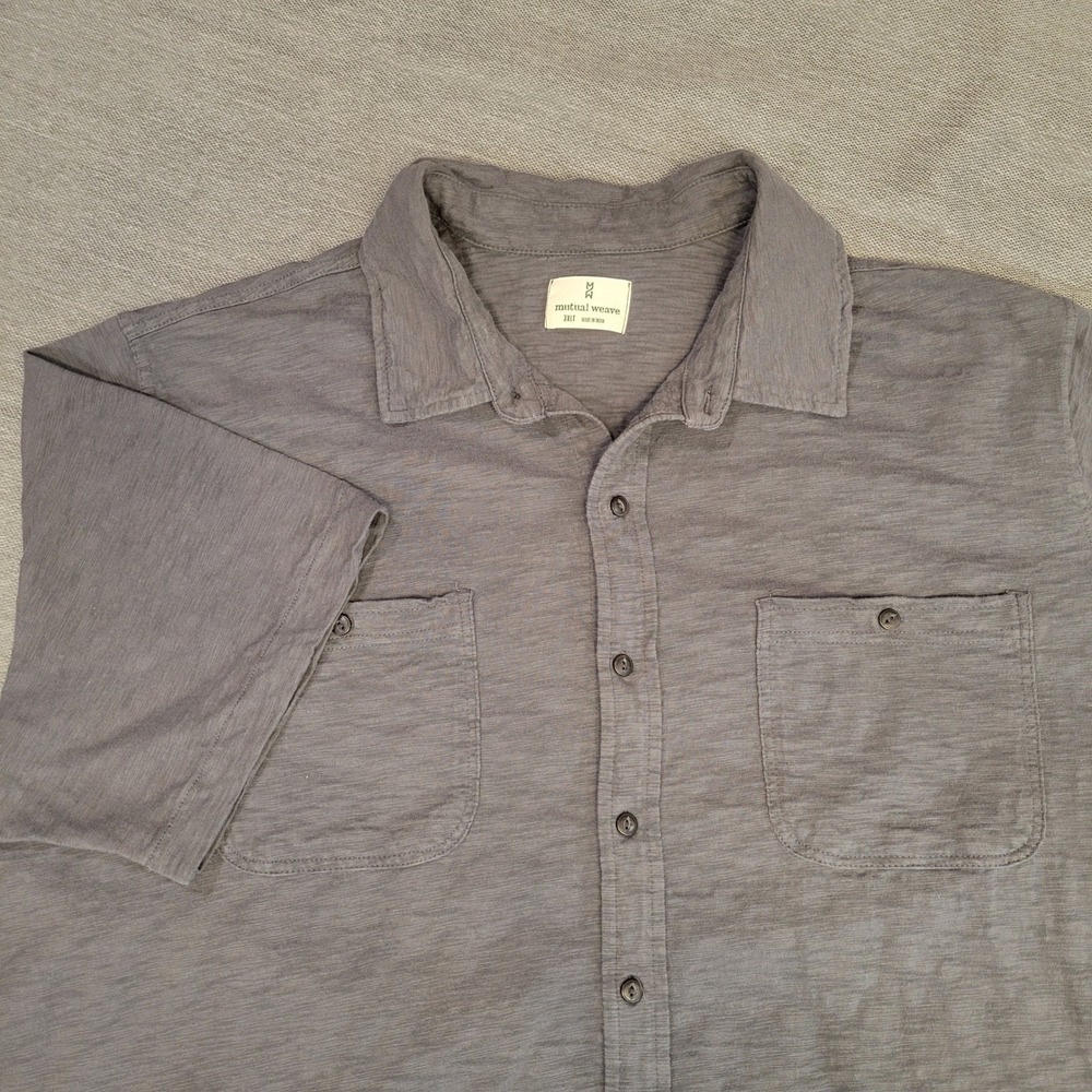 Mutual Weave Mens 3XLT Charcoal Gray Slub Cotton Short Sleeve Button Up Shirt